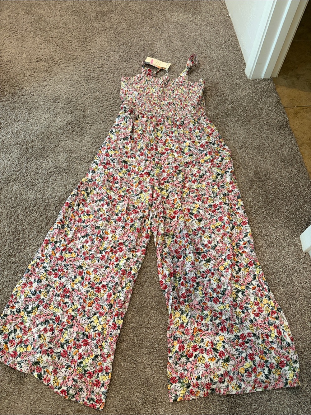 Floral Smocked Wide-Leg Jumpsuit - Pink Multi